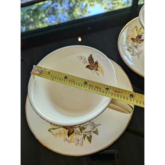Taylor Smith & T Leaf O'Gold Vtg Footed Cup & Saucer set of 2 Yellow MapleLeaf - Picture 13 of 15